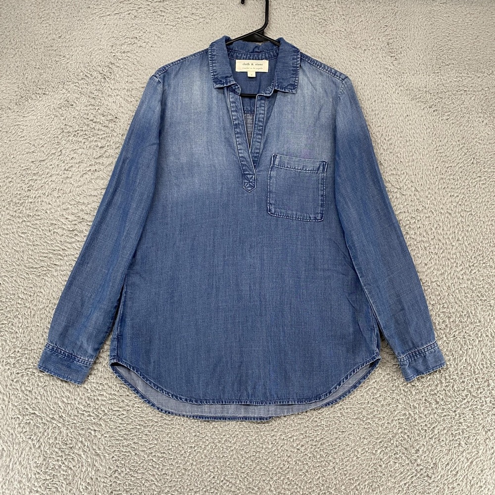 Cloth & Stone Chambray Tunic Top Womens Small‎ Blue Tencel Lyocell Popover